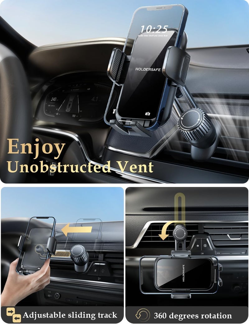 Holdersafe Phone Mount for Car Vent: [Never Blocking] Air Vent Cell Phones Holder for iPhone & Samsung Android Smartphone [Thick Cases Friendly] Hands-Free Auto Mobile Phone Stand (Acrylic) - Image 2